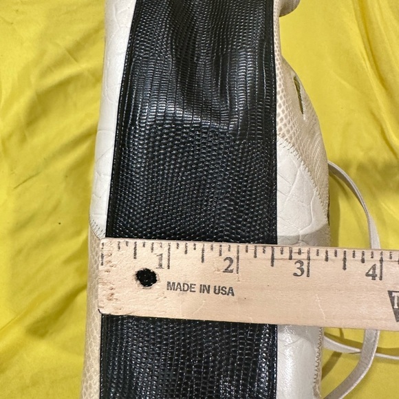 Vintage Sharif Patchwork Leather Shoulder Bag Cream Black Gold Made in USA - Picture 7 of 12